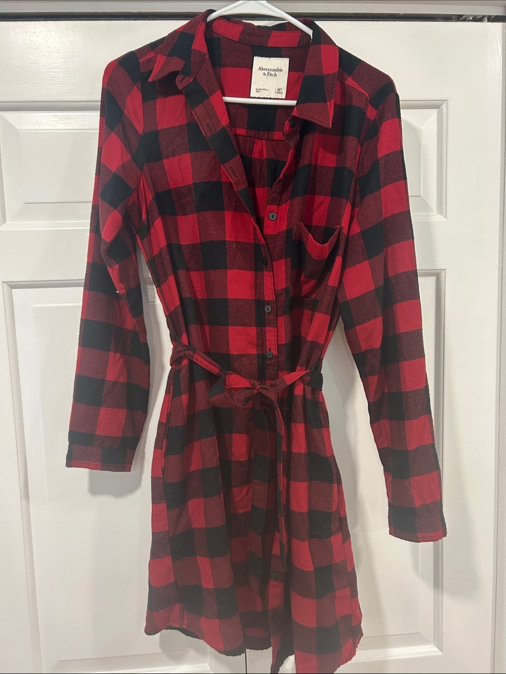 Abercrombie & Fitch Red and Black Plaid Shirt Dress with Waist Tie